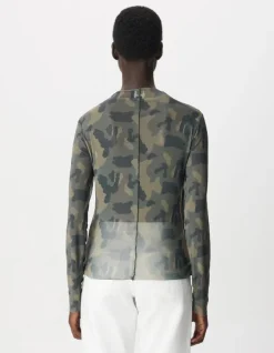 Tee-shirt kaki résille motif camouflage Femme