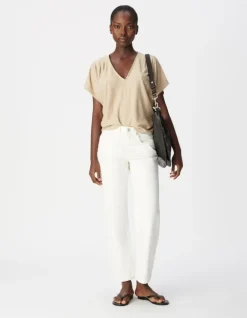 Tee-shirt loose doré tricot lurex fantaisie Femme