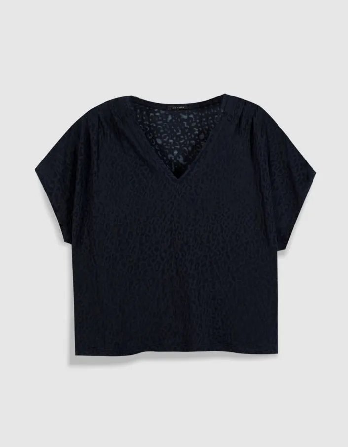 Tee-shirt loose marine imprimé léopard Femme