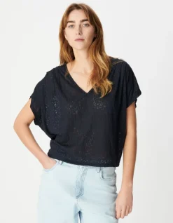 Tee-shirt loose marine imprimé léopard Femme