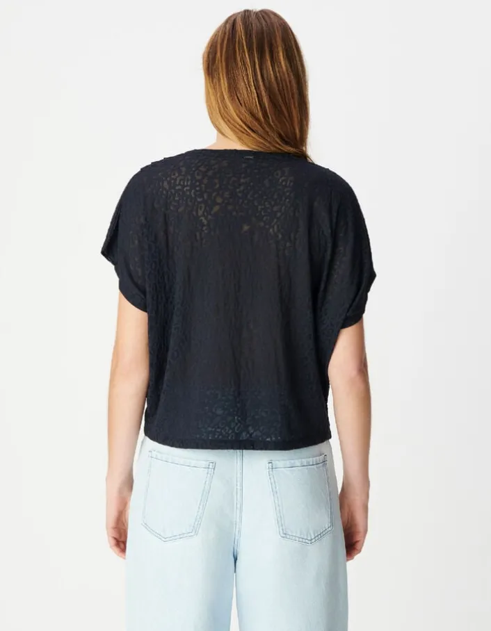Tee-shirt loose marine imprimé léopard Femme
