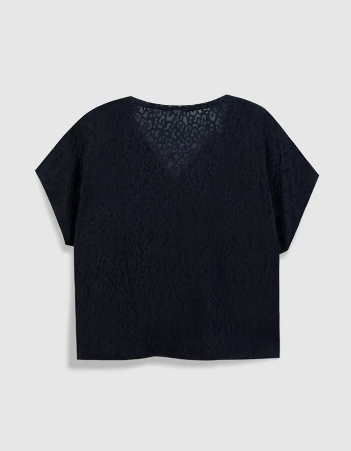 Tee-shirt loose marine imprimé léopard Femme