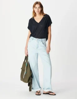 Tee-shirt loose marine imprimé léopard Femme