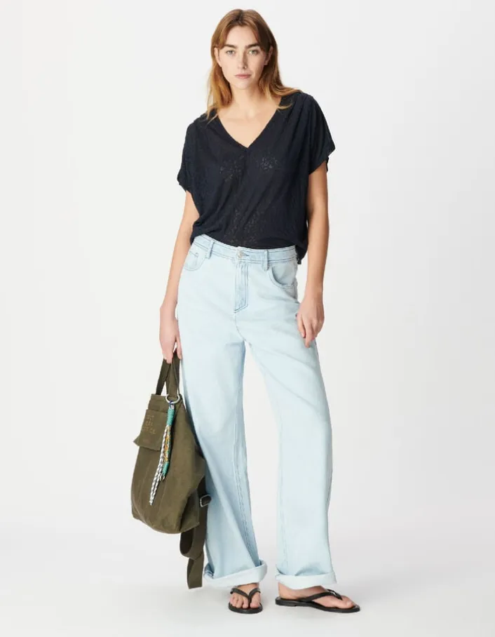 Tee-shirt loose marine imprimé léopard Femme