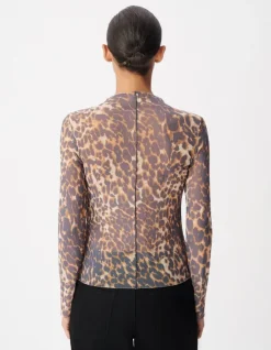 Tee-shirt marron résille motif léopard Femme
