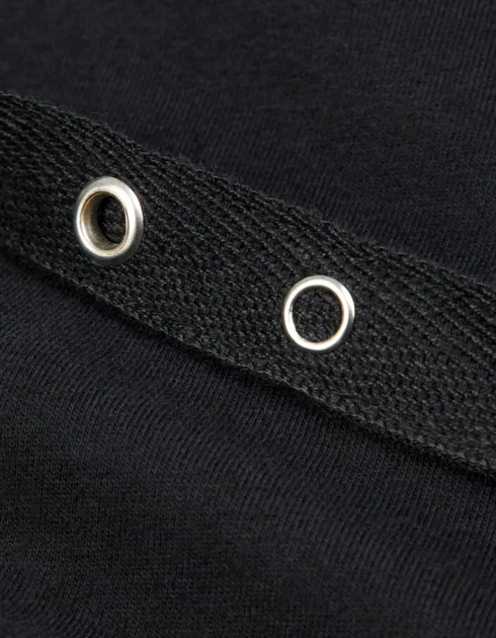 Tee-shirt mi-long noir avec ceinture amovible Femme