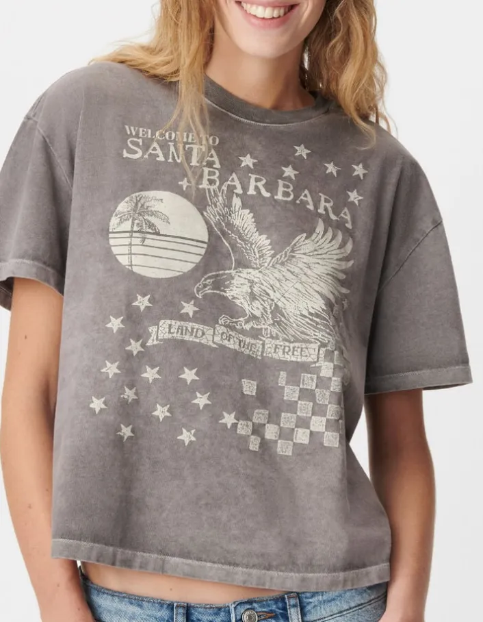 Tee-shirt oversize gris délavé visuel aigle Femme