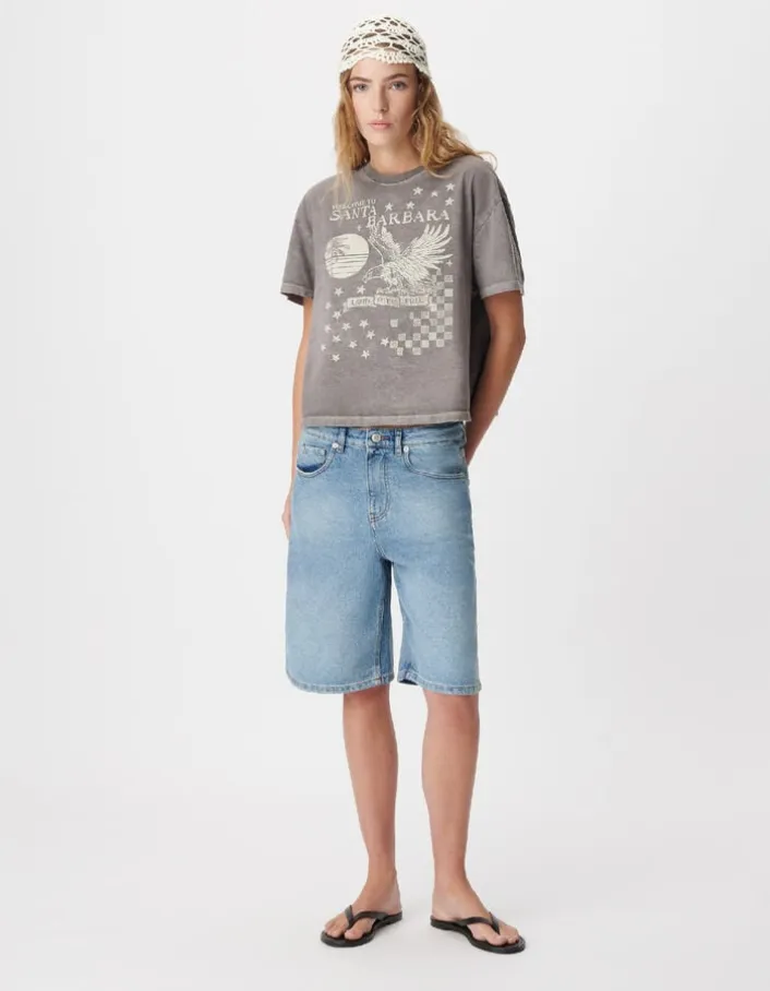 Tee-shirt oversize gris délavé visuel aigle Femme