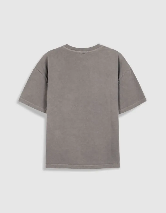 Tee-shirt oversize gris délavé visuel aigle Femme