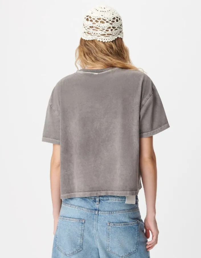 Tee-shirt oversize gris délavé visuel aigle Femme