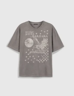 Tee-shirt oversize gris délavé visuel aigle Femme