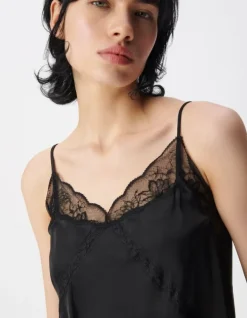 Top caraco fines bretelles noir dentelle Femme