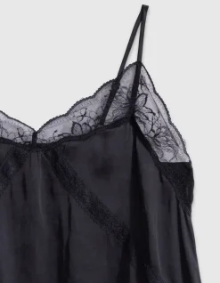 Top caraco fines bretelles noir dentelle Femme