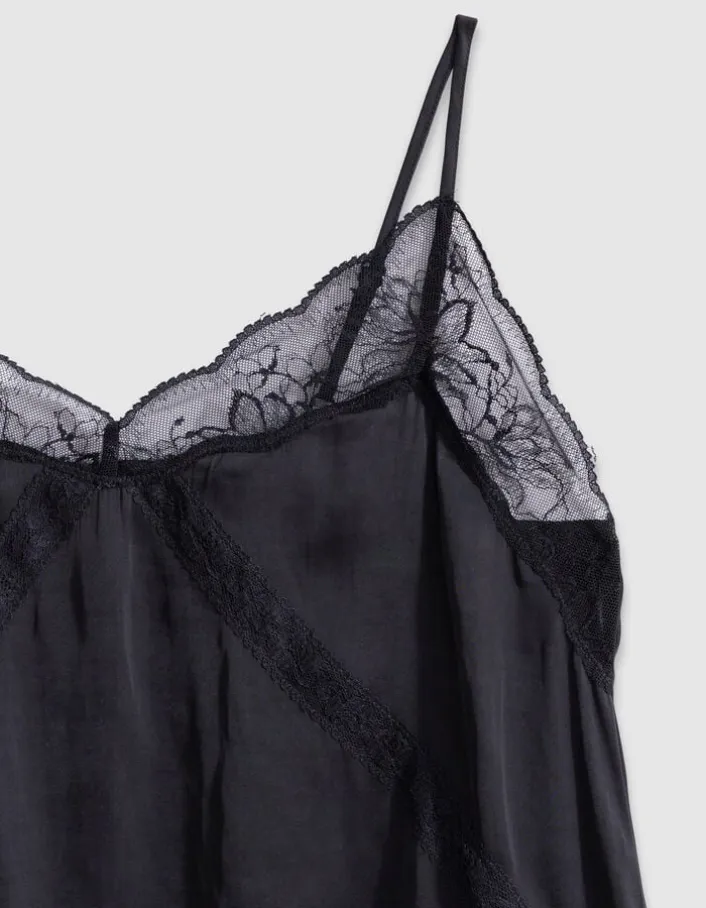 Top caraco fines bretelles noir dentelle Femme