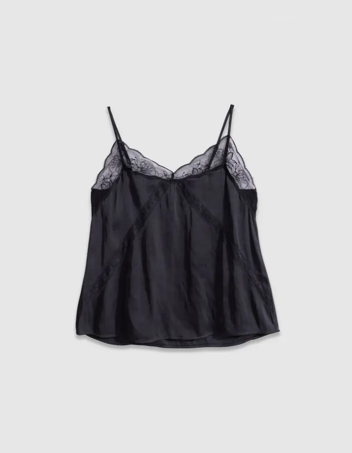 Top caraco fines bretelles noir dentelle Femme