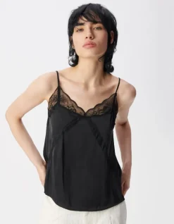 Top caraco fines bretelles noir dentelle Femme