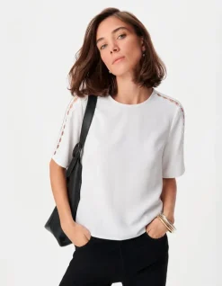 Top fluide écru dentelle manches Femme