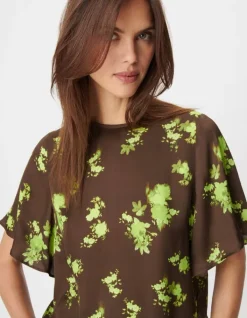 Top fluide marron imprimé tachiste flou Femme