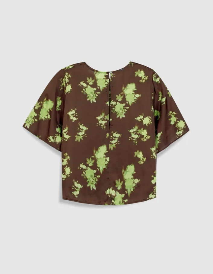 Top fluide marron imprimé tachiste flou Femme