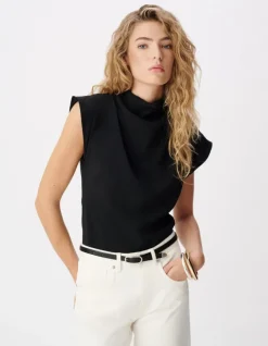 Top noir col montant effet bénitier Femme