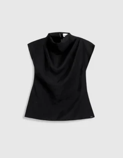 Top noir col montant effet bénitier Femme