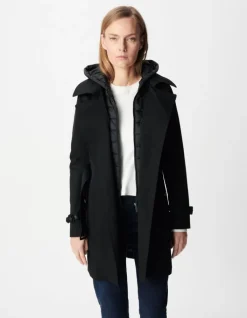 Trench noir capuche nylon amovible Femme