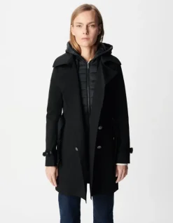 Trench noir capuche nylon amovible Femme