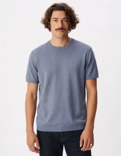 T-shirt col rond bleu coton modal Homme