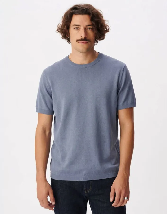 T-shirt col rond bleu coton modal Homme