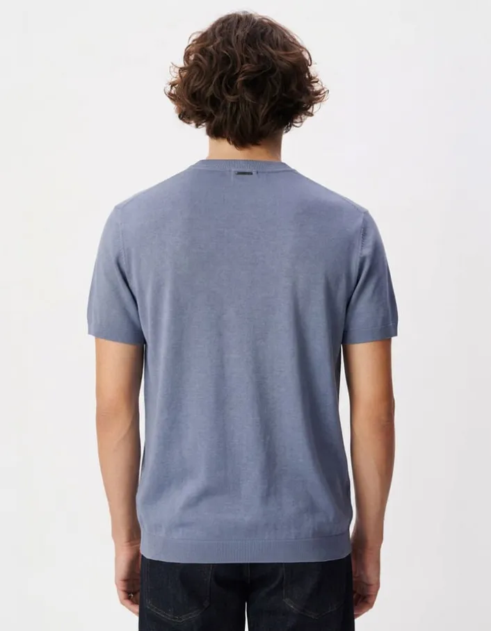 T-shirt col rond bleu coton modal Homme