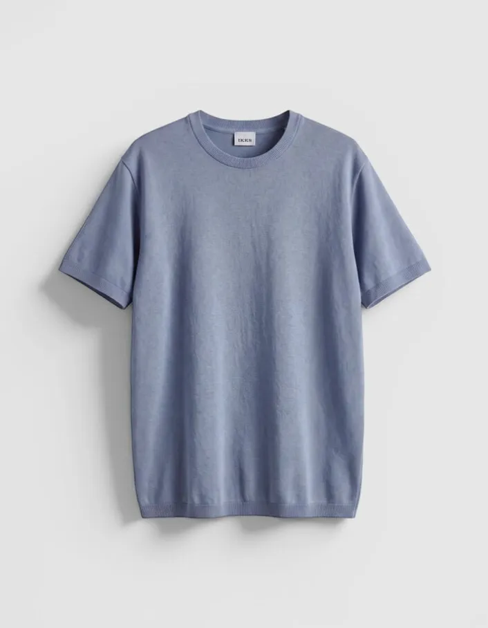 T-shirt col rond bleu coton modal Homme
