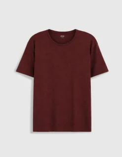 T-shirt col rond bordeaux coton flammé Homme