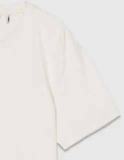 T-shirt col rond écru coton bio avec relief Homme