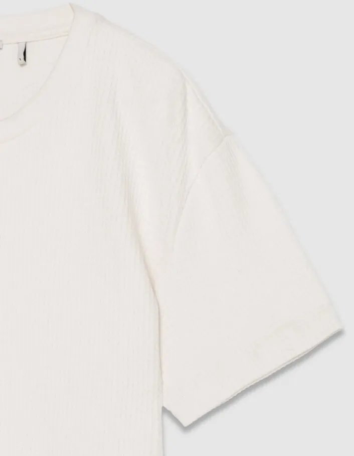 T-shirt col rond écru coton bio avec relief Homme