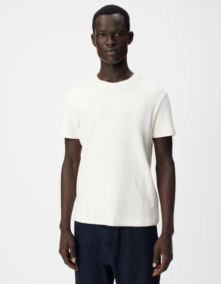 T-shirt col rond écru coton bio avec relief Homme