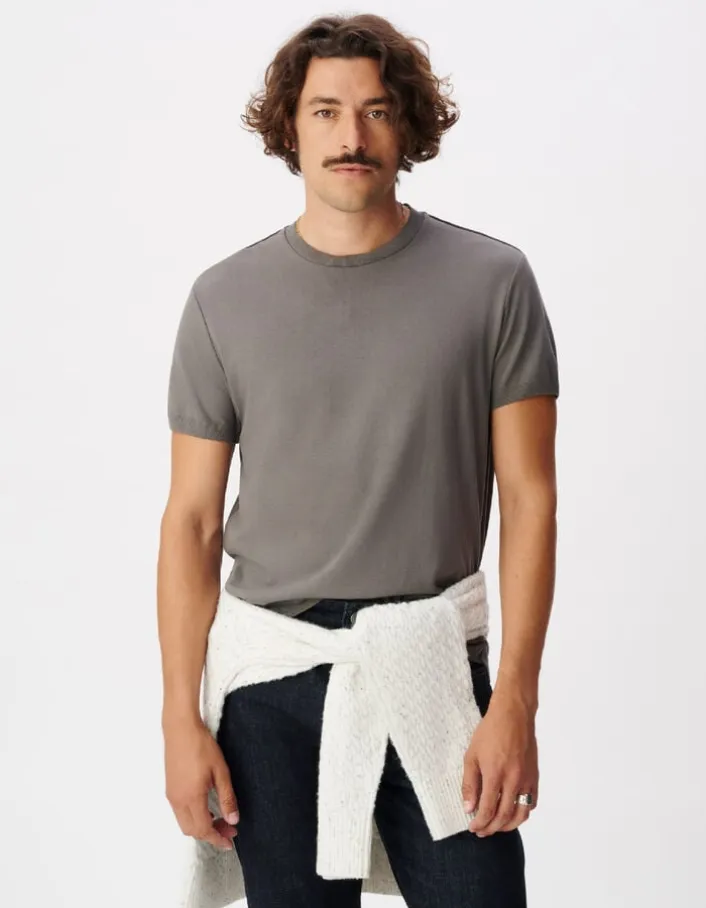 T-shirt col rond gris coton modal Homme