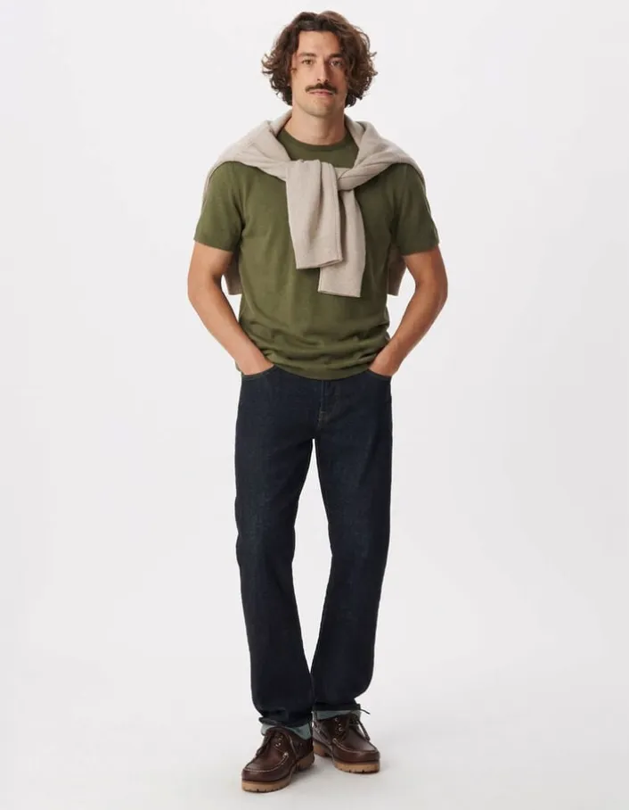 T-shirt col rond kaki coton modal Homme
