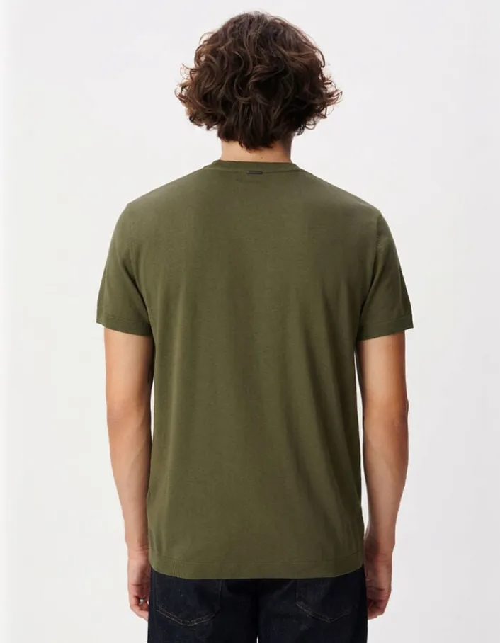 T-shirt col rond kaki coton modal Homme