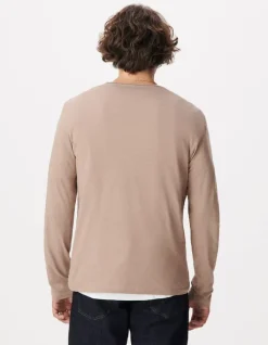 T-shirt col V beige coton flammé Homme
