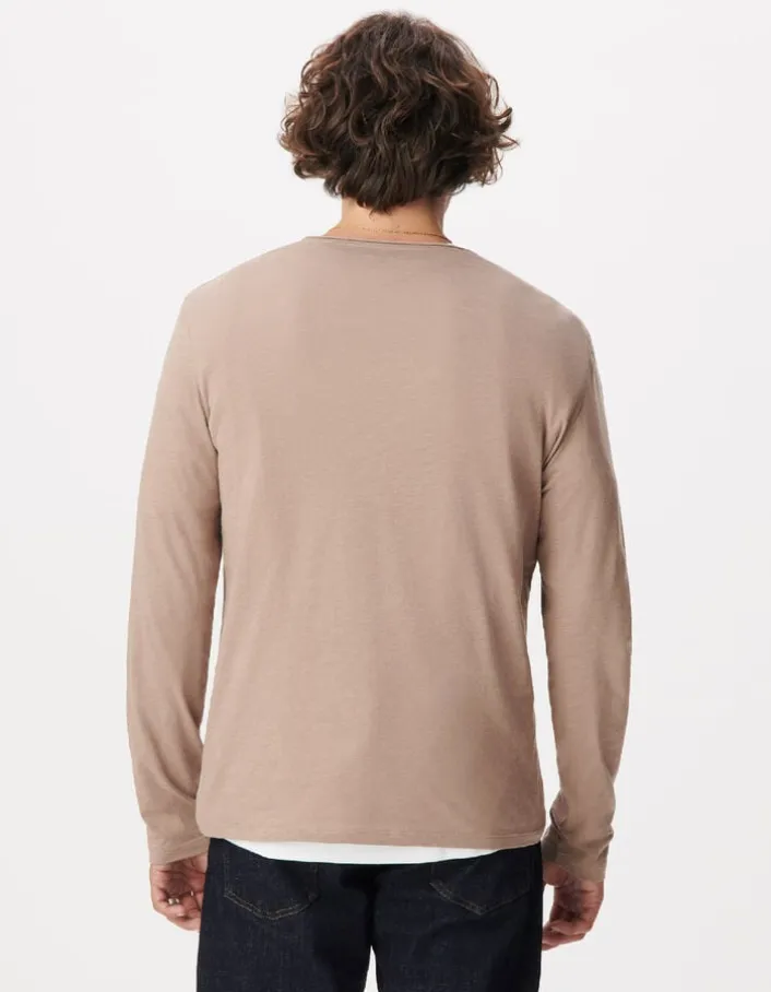 T-shirt col V beige coton flammé Homme