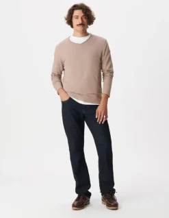 T-shirt col V beige coton flammé Homme