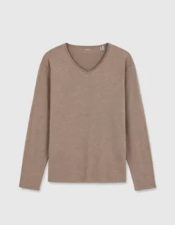 T-shirt col V beige coton flammé Homme