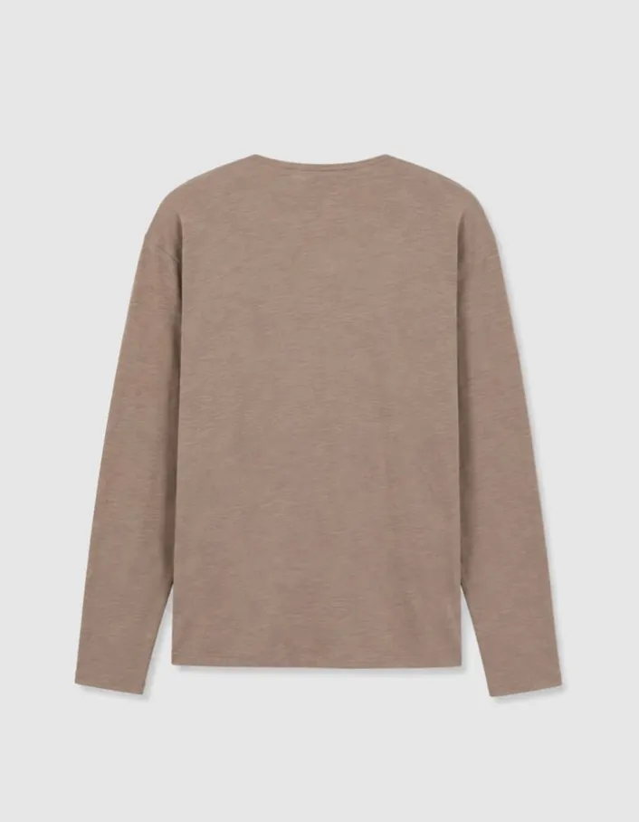 T-shirt col V beige coton flammé Homme