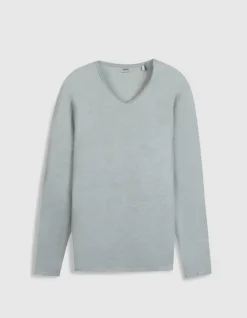 T-shirt col V gris coton flammé Homme