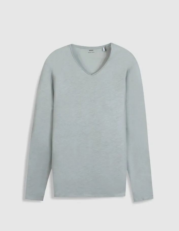 T-shirt col V gris coton flammé Homme