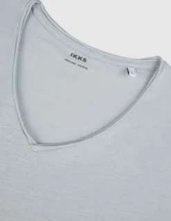T-shirt col V gris coton flammé Homme