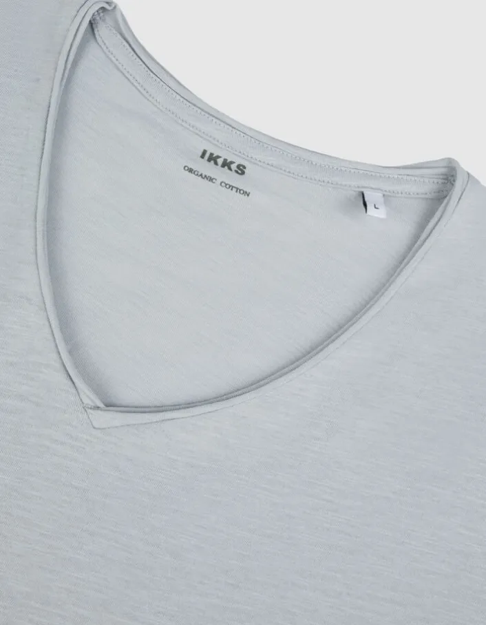 T-shirt col V gris coton flammé Homme