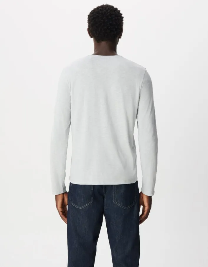 T-shirt col V gris coton flammé Homme
