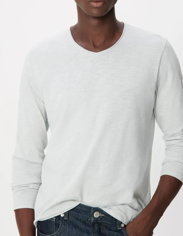 T-shirt col V gris coton flammé Homme