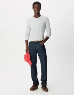 T-shirt col V gris coton flammé Homme